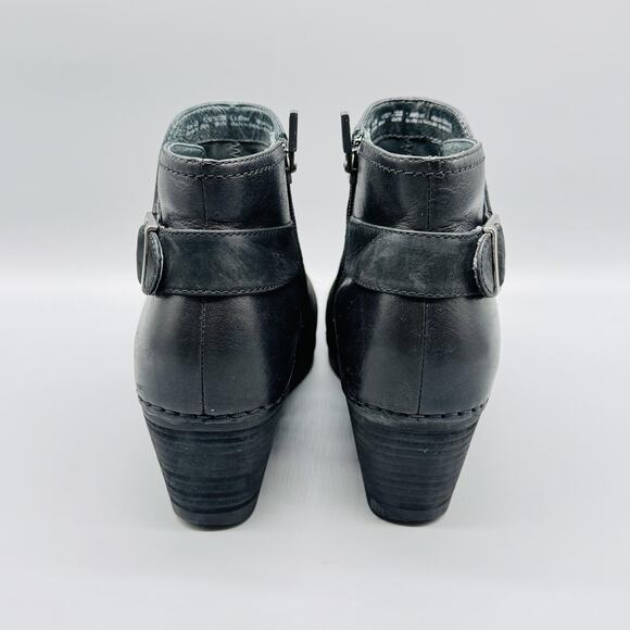 Dansko Shoes Womens 7.5 Black Leather Booties Shirley Wedge Ankle Buckle Zip - Picture 6 of 12